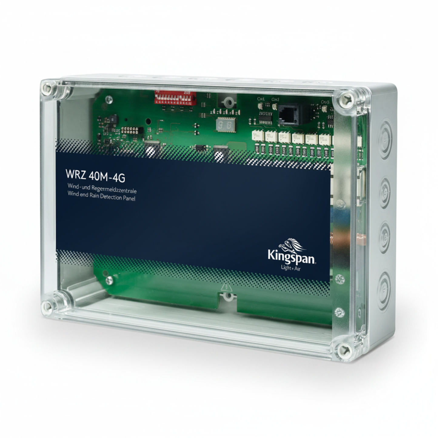 WRZ 40M/4G Wind- und Regenmeldezentrale von Kingspan STG ohne Schalter für die wetterabhängige Steuerung und den Schutz natürlicher Lüftungssysteme.