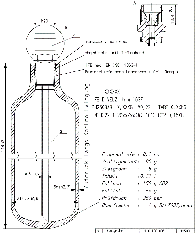 CO2-150gr. Mehrweg M20