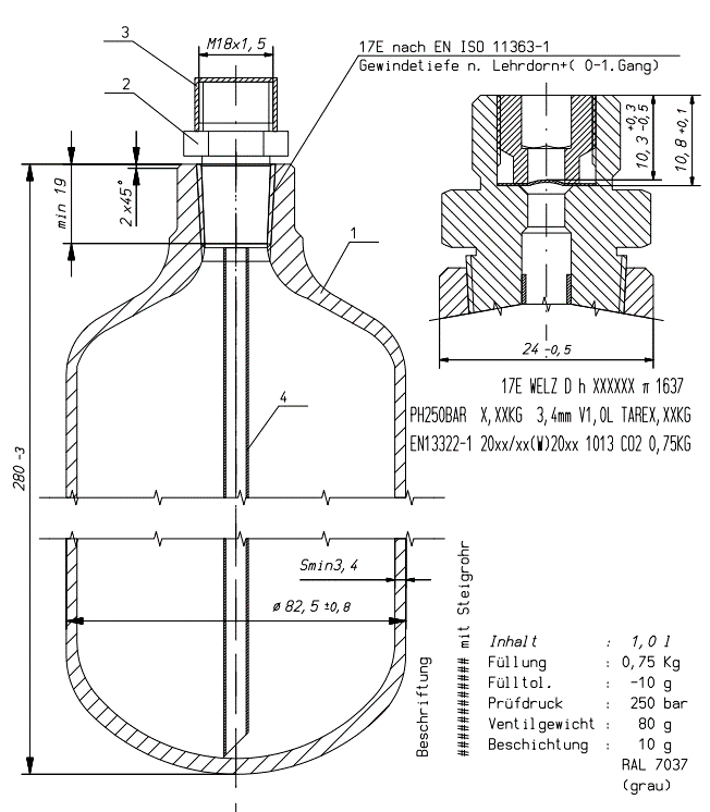 CO2-750gr. Mehrweg M18x1,5