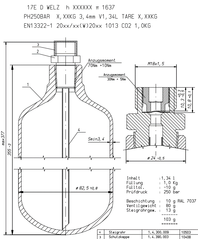 CO2-1000gr. Mehrweg M18x1,5
