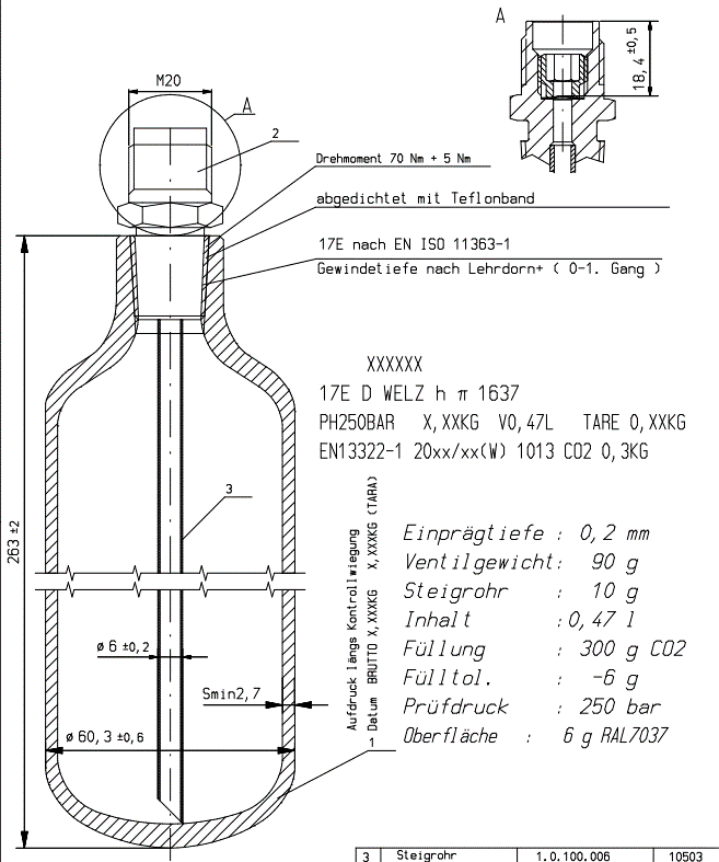 CO2-300gr. Mehrweg M20