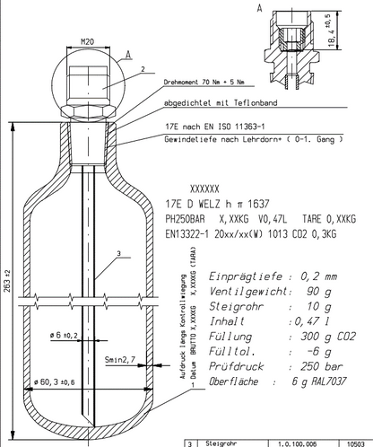 CO2-300gr. Mehrweg M20