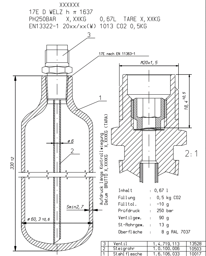 CO2-500gr. Mehrweg M20