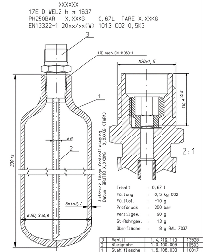CO2-500gr. Mehrweg M20
