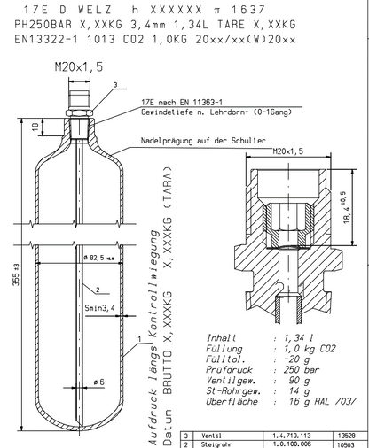 CO2-1000gr. Mehrweg M20