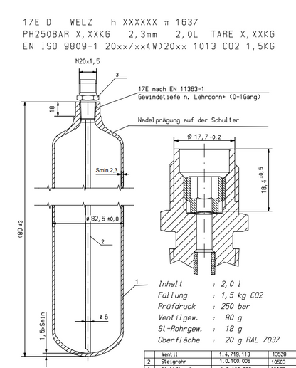 CO2-1500gr. Mehrweg M20