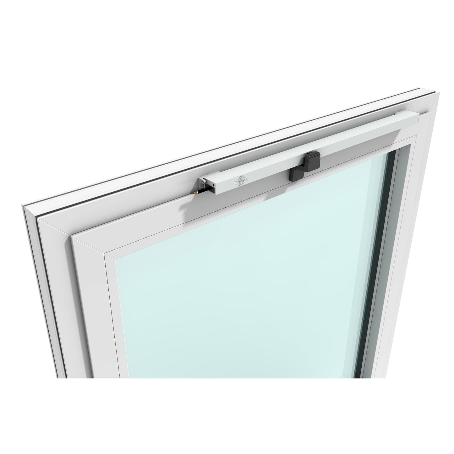 Produktabbildung der Kingspan STG Designkonsole BLR/CDS. Die Metallkonsole dient zur stabilen Befestigung von CDS-Kettenantrieben am Fenster und sorgt für eine sichere Montage sowie eine dezente Optik.