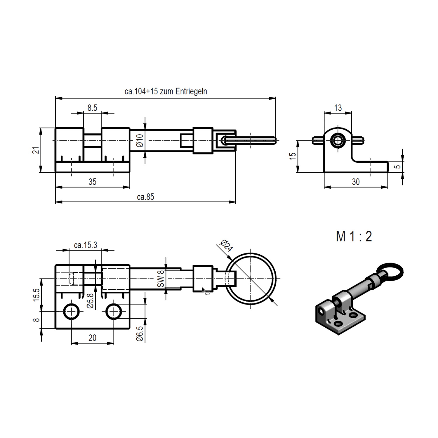 Flügelbock FB 9/H mit entriegelbarem Querstift zur Befestigung von Linearantrieben an Fensterflügeln. Geeignet für die Antriebsserien M2, M3, M6, M7 und M9. [lichtkuppe...ntriebe.de]
