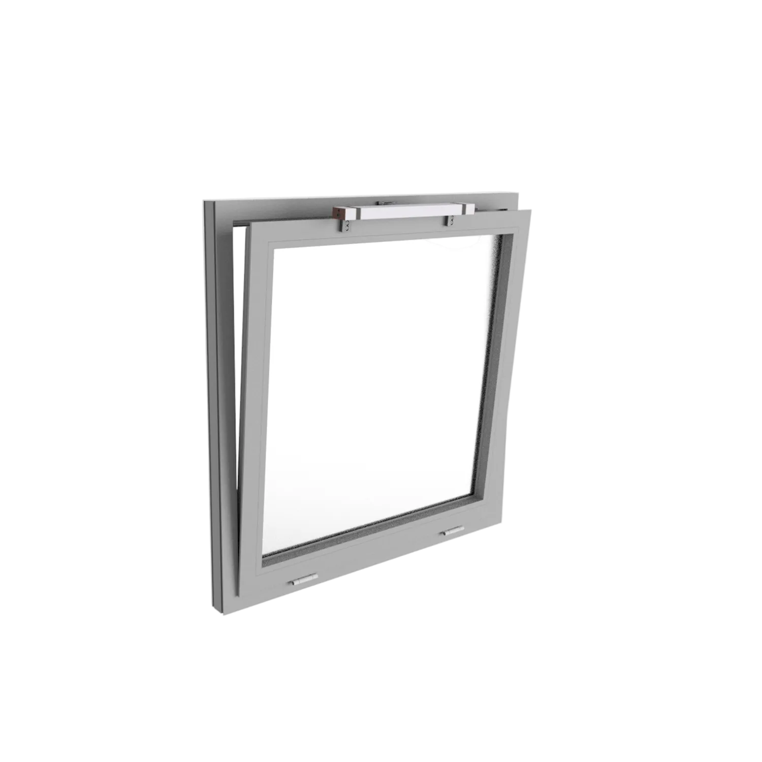 Kingspan STG - Kettenantrieb KCDM mit Klappkonsolen an einem Fenster montiert. Die Fensteransicht zeigt die Antriebslösung für natürliche Lüftung und Rauch- sowie Wärmeabzugsanwendungen mit automatisierter Fensteröffnung.