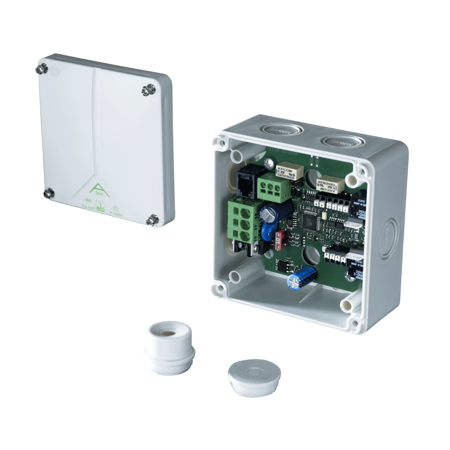 Produktabbildung des Kingspan STG Synchronmoduls SM3. Das elektronische Steuerungsmodul dient zur synchronen Ansteuerung mehrerer Linearantriebe und unterstützt den sicheren Betrieb von automatisierten Fenster-, Lüftungs- und Rauchabzugssystemen.ul SM 3