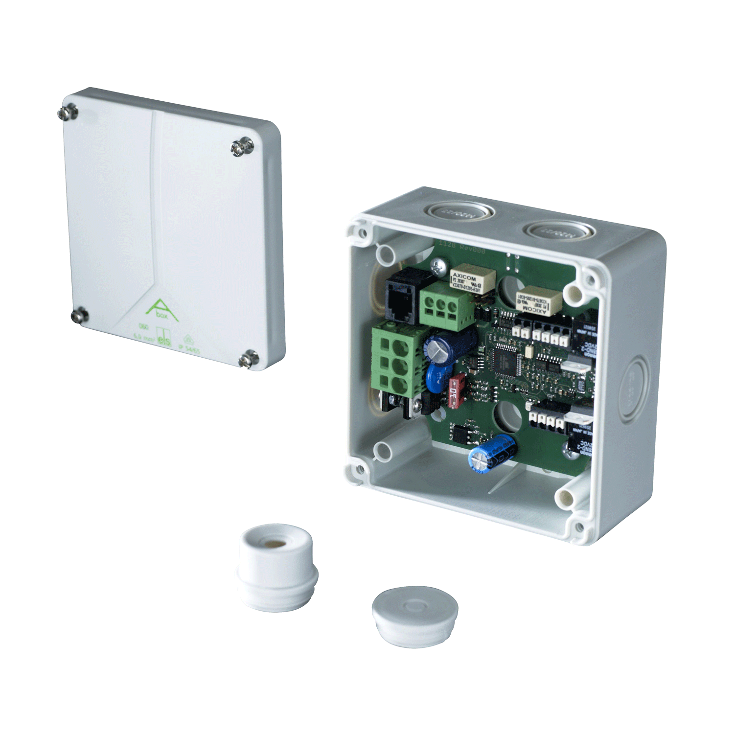 Produktabbildung des Kingspan STG Synchronmoduls SM3. Das elektronische Steuerungsmodul dient zur synchronen Ansteuerung mehrerer Linearantriebe und unterstützt den sicheren Betrieb von automatisierten Fenster-, Lüftungs- und Rauchabzugssystemen.ul SM 3