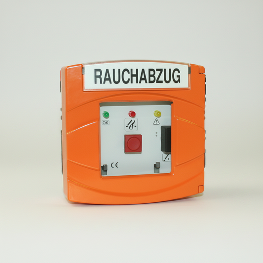 Bedienstelle RBH 3A Alu Orange von Kingspan STG zur manuellen Auslösung von Rauch- und Wärmeabzugsanlagen (RWA).